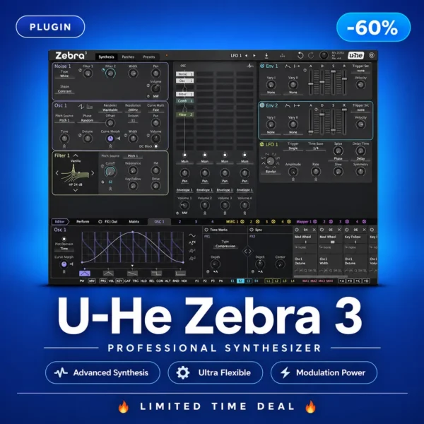 u-he Zebra 3 modular wavetable synthesizer plugin interface for film scoring, EDM and ambient music production